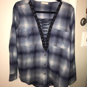 Blue criss cross flannel